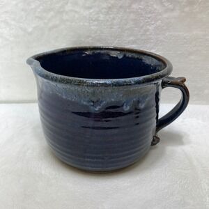 Studio Pottery Handthrown Cobalt Blue Glazed Batter Bowl with Spout and Handle